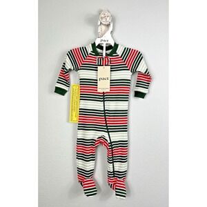 NWT Pact Size 3-6 mos 100% Organic Cotton 1 Piece HOLIDAY Striped Pajamas Unisex
